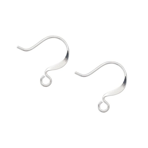 Ear wire fishhook 1pkg500 silver-plated, 15mm flat / open loop, 21 gauge brass 250 pair image number 0