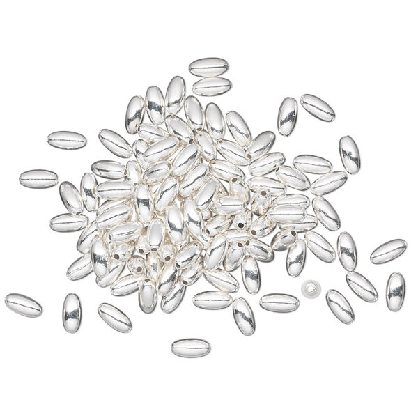 Bead, silver-plated brass, 4x2mm oval. Sold per pkg of 100. image number 0