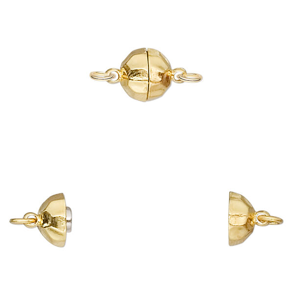 Clasp, magnetic, "vermeil," 8mm hammered round. Sold individually. image number 0