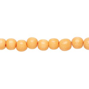 Bead, Taiwanese cheesewood (dyed / waxed), dark yellow, 5-6mm round. Sold per pkg of (2) 15-1/2" to 16" strands.