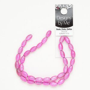 Glass 1pkg36, textured oval bead hot pink 10x6mm-11x7mm