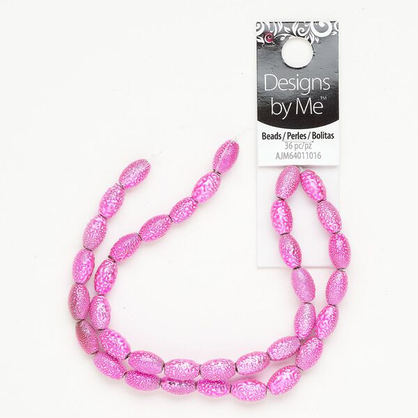 Glass 1pkg36, textured oval bead hot pink 10x6mm-11x7mm image number 0