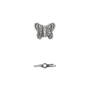 Bead, antique silver-plated "pewter" (zinc-based alloy), 10x8mm double-sided butterfly. Sold per pkg of 50.