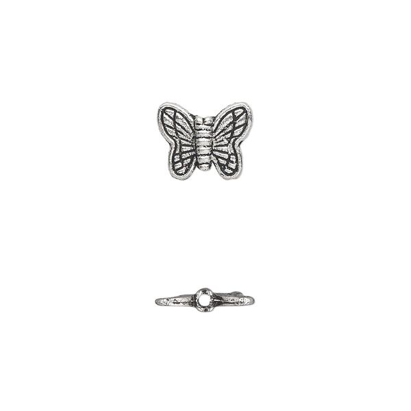 Bead, antique silver-plated "pewter" (zinc-based alloy), 10x8mm double-sided butterfly. Sold per pkg of 50. image number 0