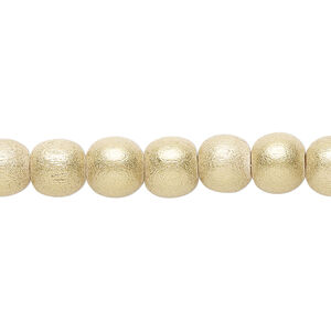 Bead 1pkg1, Taiwanese cheesewood (dyed / waxed), frosted yellow gold, 7-8mm round, 15-1/2 to 16 inches.