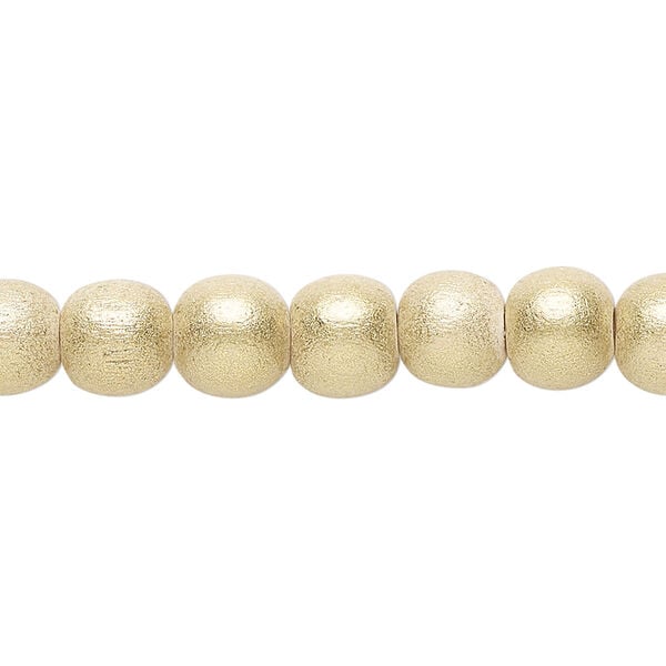 Bead 1pkg1, Taiwanese cheesewood (dyed / waxed), frosted yellow gold, 7-8mm round, 15-1/2 to 16 inches. image number 0