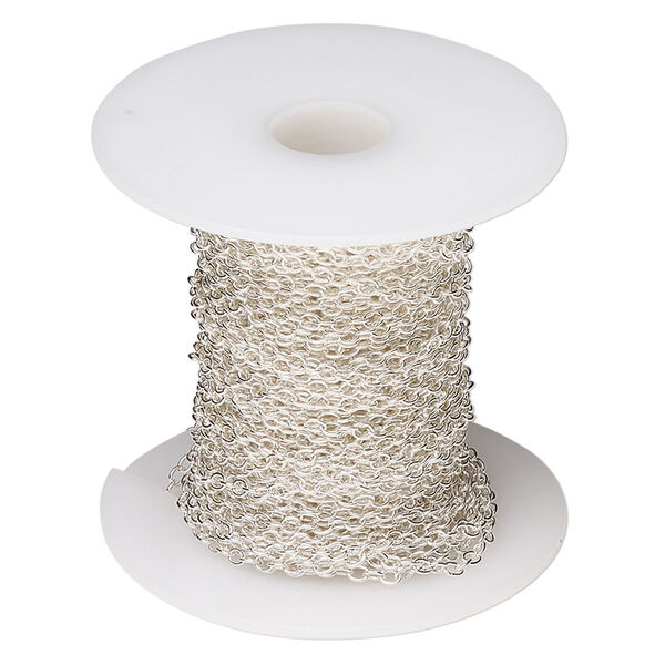 Chain, silver-plated steel, 2.2mm cable. Sold 50-foot spool. image number 0
