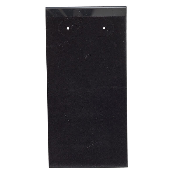 Earring card, flocked plastic, black, 4x2-inch rectangle with leverback tabs. Sold per pkg of 25. image number 0