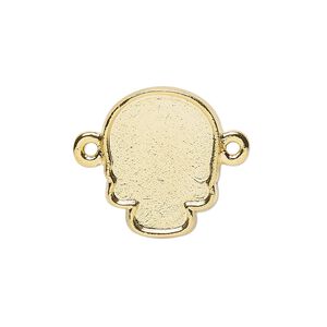 Link, gold-plated "pewter" (zinc-based alloy), 20x16mm skull with 18x14mm flat back skull glue-in setting. Sold individually.