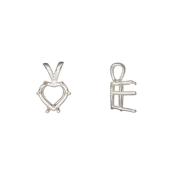 Pendant, Sure-Set™, sterling silver, 8mm with pre-notched 6-prong heart basket setting. Sold individually. image number 0
