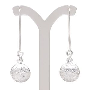 Earring, Hill Tribes, silver-plated copper, 2-1/4 inches with domed round and flower design with ear wire. Sold per pair.