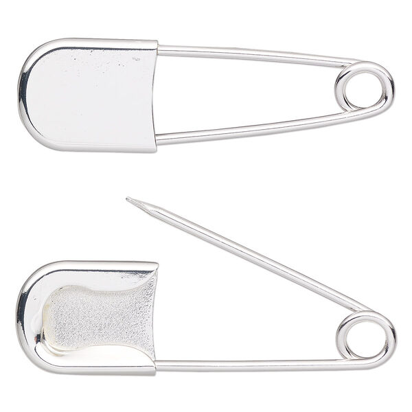 Safety pin, silver-finished steel and "pewter" (zinc-based alloy), 2-1/2 x 3/4 inches. Sold per pkg of 2. image number 0