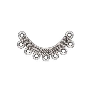 Link, antique silver-plated "pewter" (zinc-based alloy), 23x3mm single-sided curved bar with woven texture and 2/7 loops. Sold per pkg of 20.
