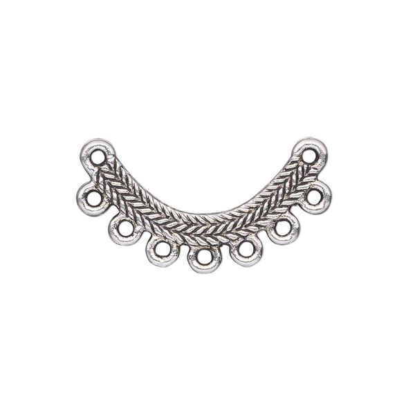 Link, antique silver-plated "pewter" (zinc-based alloy), 23x3mm single-sided curved bar with woven texture and 2/7 loops. Sold per pkg of 20. image number 0