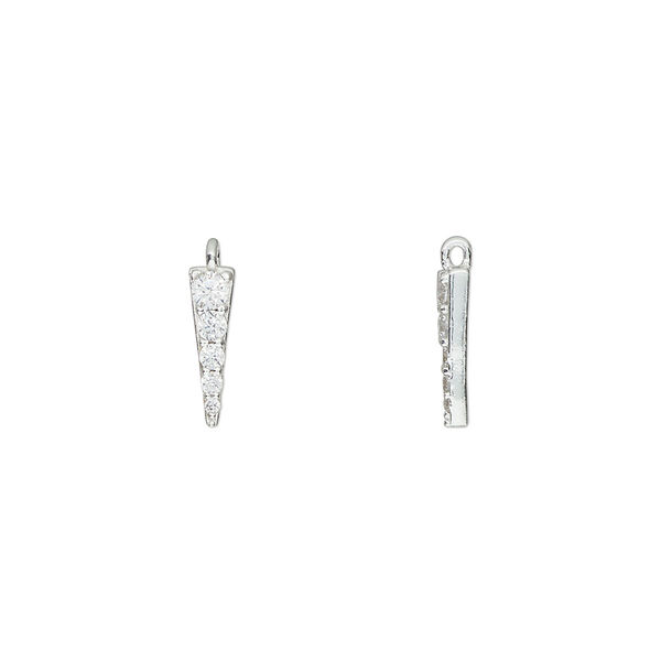 Drop, sterling silver and cubic zirconia, clear, 9x3mm point. Sold per pkg of 2. image number 0