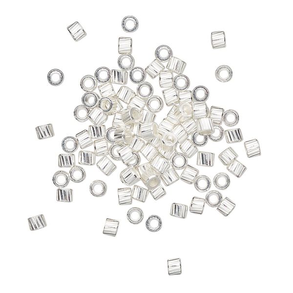 Crimp, silver-plated brass, 2.5mm corrugated round. Sold per pkg of 100. image number 0