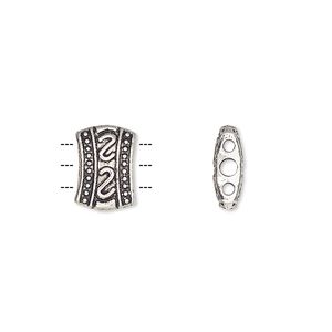Spacer bar, antique silver-plated "pewter" (zinc-based alloy), 11x8mm 3-strand double-sided fancy barrel with double "S" design. Sold per pkg of 20.