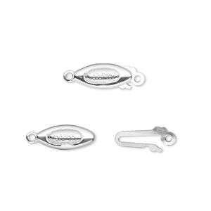 Clasp, fishhook, sterling silver and stainless steel, 12x5mm textured oval. Sold per pkg of 2.