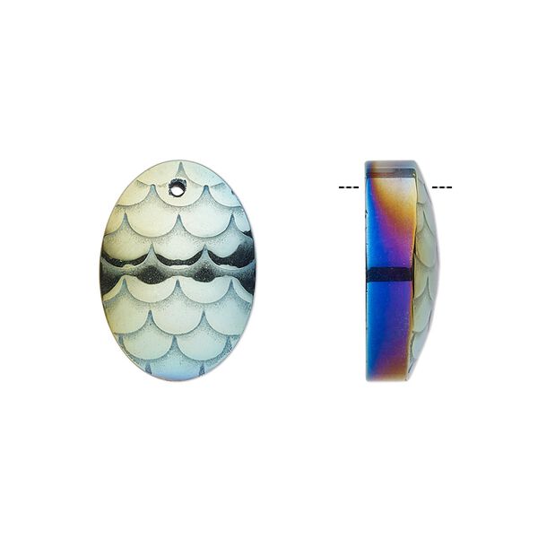 Hemalyke™ 1pkg1, electroplated scale design half domed oval drop 18x13mm image number 0