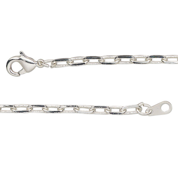 Chain, silver-plated brass, 3mm paperclip, 36 inches with lobster claw clasp. Sold individually. image number 0