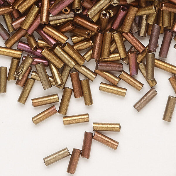Bead, Preciosa Ornela Czech glass, bugle bead, pkg/500g, #3, soft bronze tones metallic opaque alabaster, (01610). image number 0