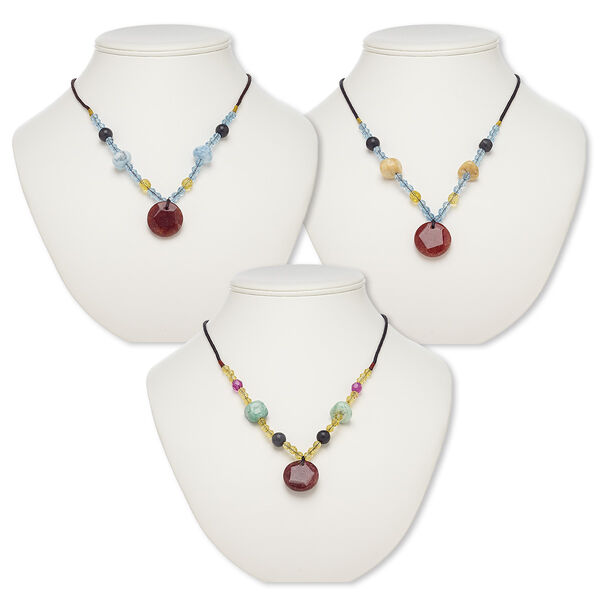Multi-gemstone / glass / acrylic / nylon 1pkg3, round necklace B grade, 20 inch continuous loop mix 24-25mm image number 0