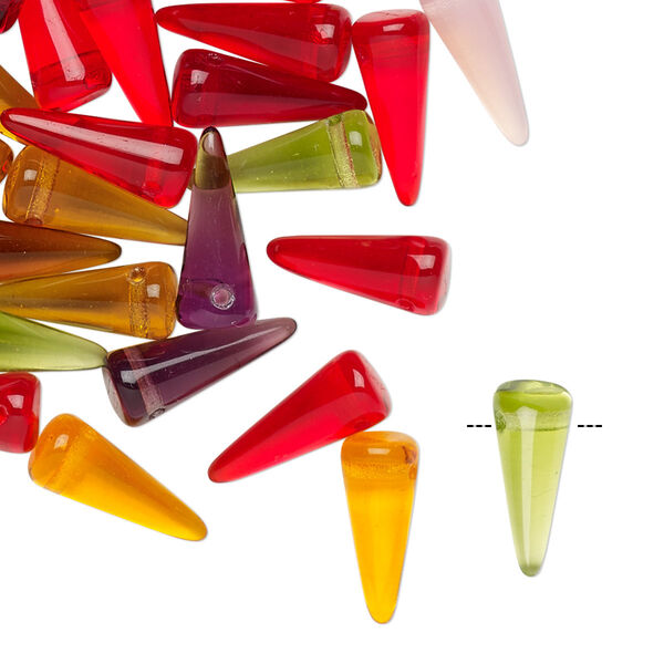 Bead mix 25g pk transparent mixed colors Preciosa Czech pressed glass, 13x5mm top drilled spike image number 0