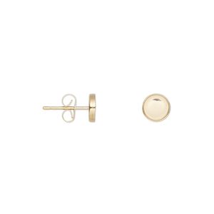 Earstud 1pkg2 14Kt gold-filled, 5mm / 5mm round bezel cab setting / earnuts, 1 pair
