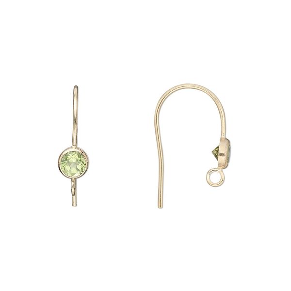 Ear wire fishhook 1pkg2 14Kt gold-filled / peridot (natural), 15mm / 4mm faceted round / open loop, 21 gauge 1 pair image number 0