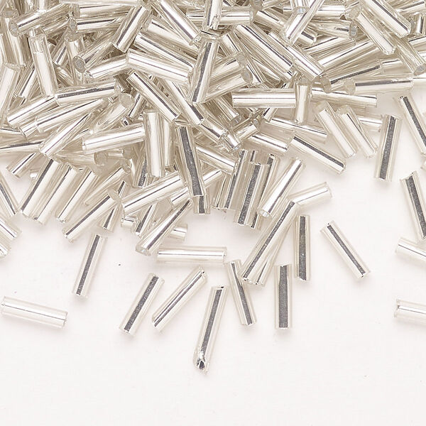 Bead, Ming Tree™, bugle bead, glass, pkg/1/4 pound, 1/4 inch, silver-lined translucent clear. image number 0