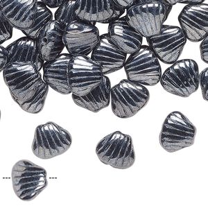 Bead pressed glass 1pk 9x8mm-9mm textured shell, 1 ounce opaque gunmetal