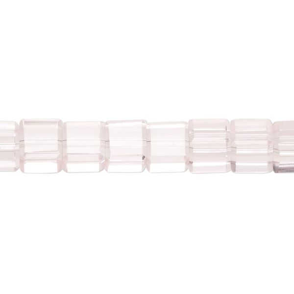 Bead, glass, transparent pink, 7mm cube. Sold per 8-inch strand, approximately 30 beads. image number 0