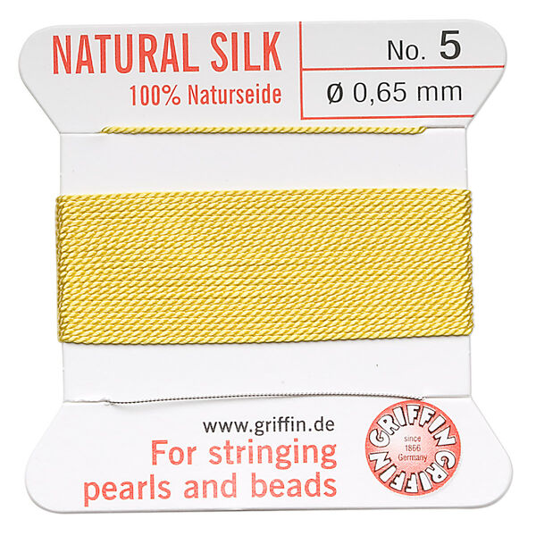 Thread, Griffin, silk, yellow, size #5. Sold per 2-meter card (approximately 78 inches). image number 0
