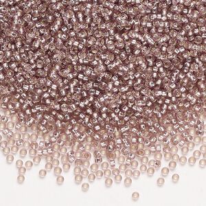 Seed bead, Miyuki, glass, pkg/35g, #15 rocaille, transparent silver-lined smoky amethyst (RR-12).