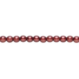 Bead, Czech pearl-coated glass druk, burgundy, 4mm round. Sold per 15-1/2" to 16" strand.