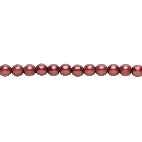 Bead, Czech pearl-coated glass druk, burgundy, 4mm round. Sold per 15-1/2" to 16" strand. image number 0