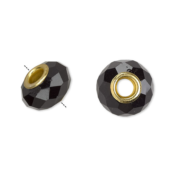 Bead 10pk 32 facets black gold finish, Celestial Crystal® Dione® 14x9mm rondelle image number 0