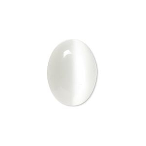 Cabochon, cat's eye glass (fiber optic glass), white, 20x15mm calibrated oval, quality grade. Sold per pkg of 4.