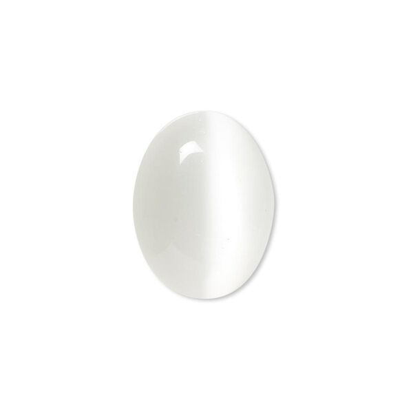 Cabochon, cat's eye glass (fiber optic glass), white, 20x15mm calibrated oval, quality grade. Sold per pkg of 4. image number 0