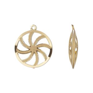 Drop, gold-finished stainless steel, 18mm double-sided domed round with textured cut-out swirl design. Sold per pkg of 6.