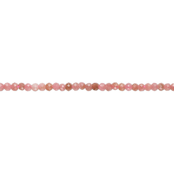 Bead, rhodochrosite (natural), 1.9-2.2mm faceted round, C+ grade, Mohs hardness 3-1/2 to 4-1/2. Sold per 15-1/2 inch strand, approximately 195 beads. image number 0