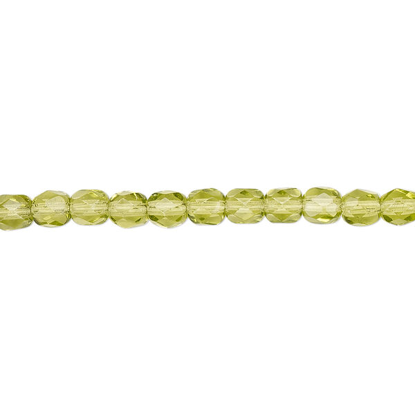 Bead, Czech fire-polished glass, olivine, 4mm faceted round. Sold per pkg of 1,200 (1 mass). image number 0