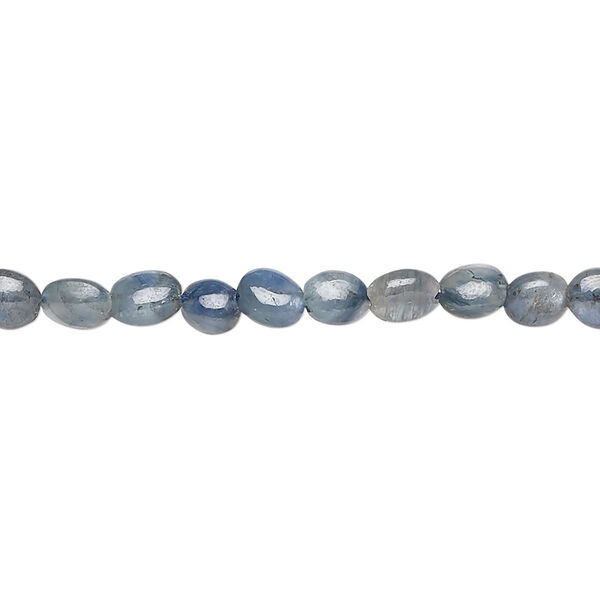 Bead, blue-grey sapphire (dyed), 5x4mm-7x5mm hand-cut puffed oval, C grade, Mohs hardness 9. Sold per 15-1/2" to 16" strand. image number 0