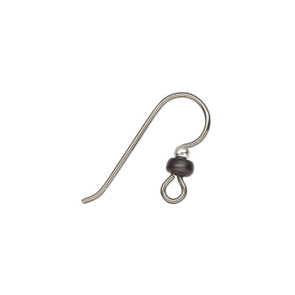 Ear wire, niobium / sterling silver / black-finished niobium, 15.5mm fishhook with 2mm ball and 3x1.5mm heishi with open loop, 20 gauge. Sold per pair. image number 0