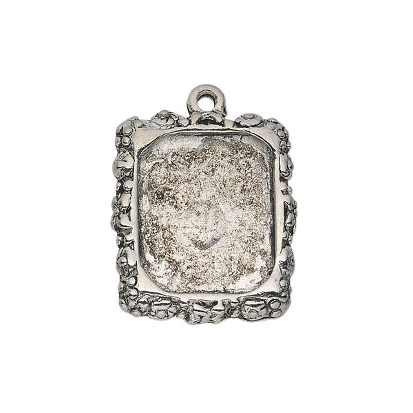 Drop, antique silver-plated "pewter" (zinc-based alloy), 22x19mm single-sided rectangle frame with 17x14.5mm rectangle setting. Sold per pkg of 10. image number 0