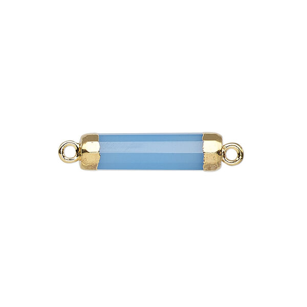 Link, blue chalcedony (dyed) / electroplated gold / gold-plated sterling silver, 20x5mm-21x6mm hand-cut faceted tube. Sold individually. image number 0