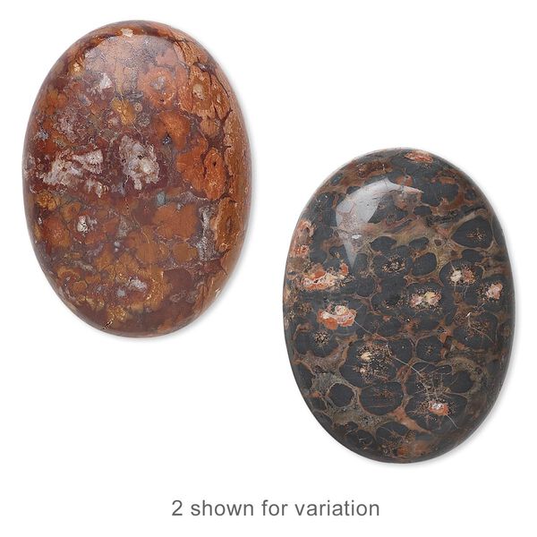 Cabochon, leopardskin jasper (natural), 30x22mm calibrated oval, B grade, Mohs hardness 6-1/2 to 7. Sold per pkg of 2. image number 0