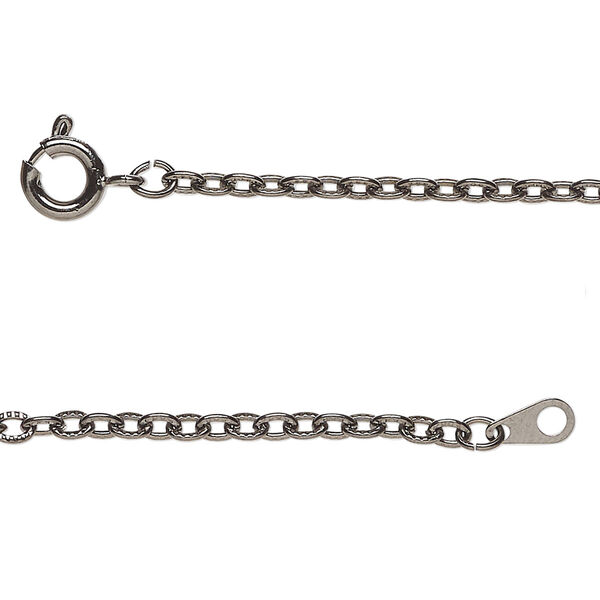 Chain, black-finished steel, 2.4mm textured cable, 18 inches with springring clasp. Sold individually. image number 0