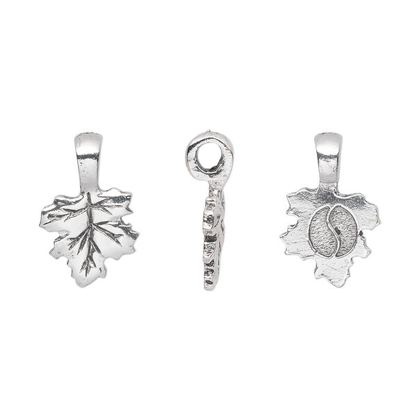 Pewter (tin-based alloy) 1pkg1, glue-on bail / flat leaf base, antique silver-plated 16x11mm / 11x10mm image number 0