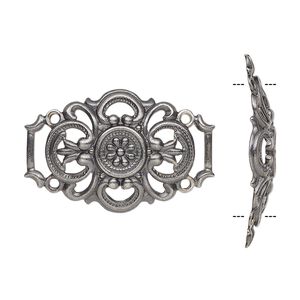 Focal, antique silver-plated brass, 30x20mm fancy barrel with cutout design. Sold per pkg of 6.